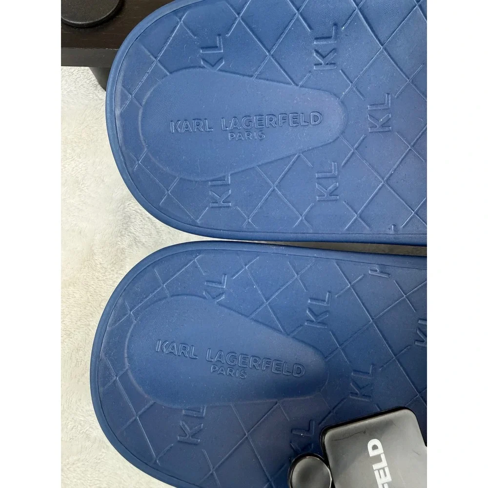 Karl Lagerfeld Paris Mens Blue Ikonik Head Rubber Slide Sandals Size 12 NWOB